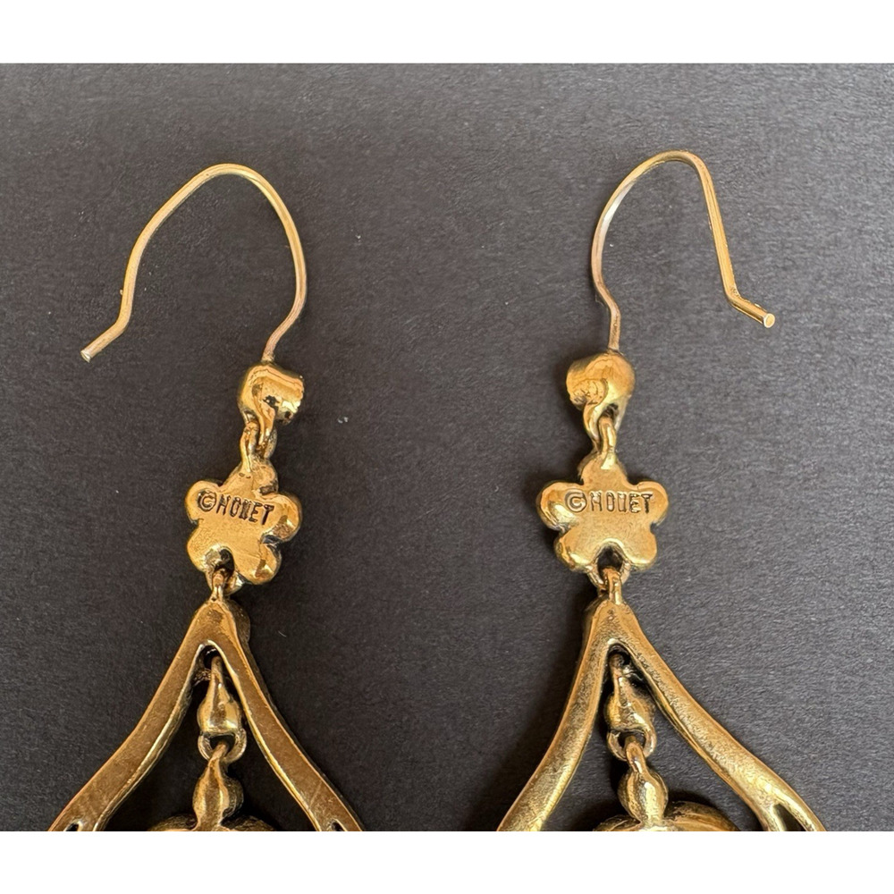 Vintage Monet Chandelier Dangle Earrings Brown Gold Tone Crystals - Picture 5 of 6